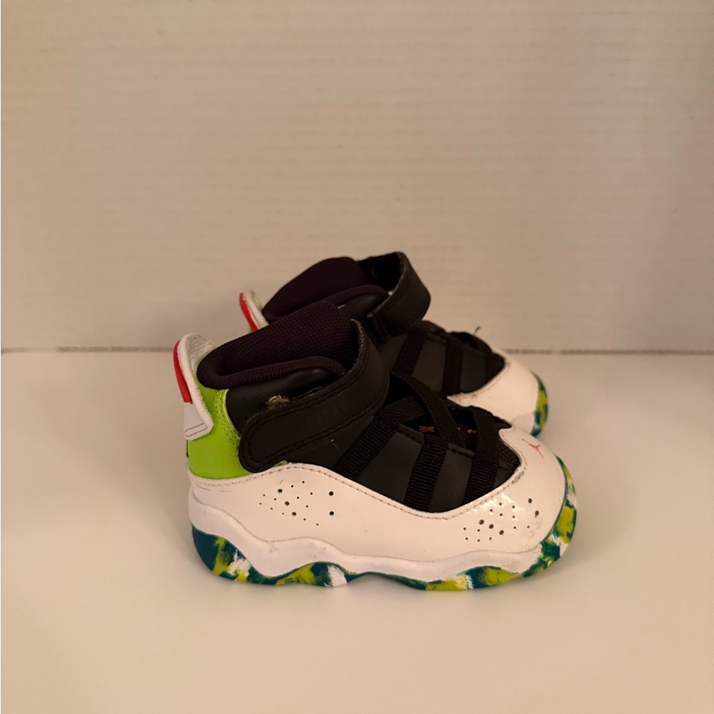 Jordan 6 Rings Toddler Sneakers Black White Neon Green Multicolor Sole